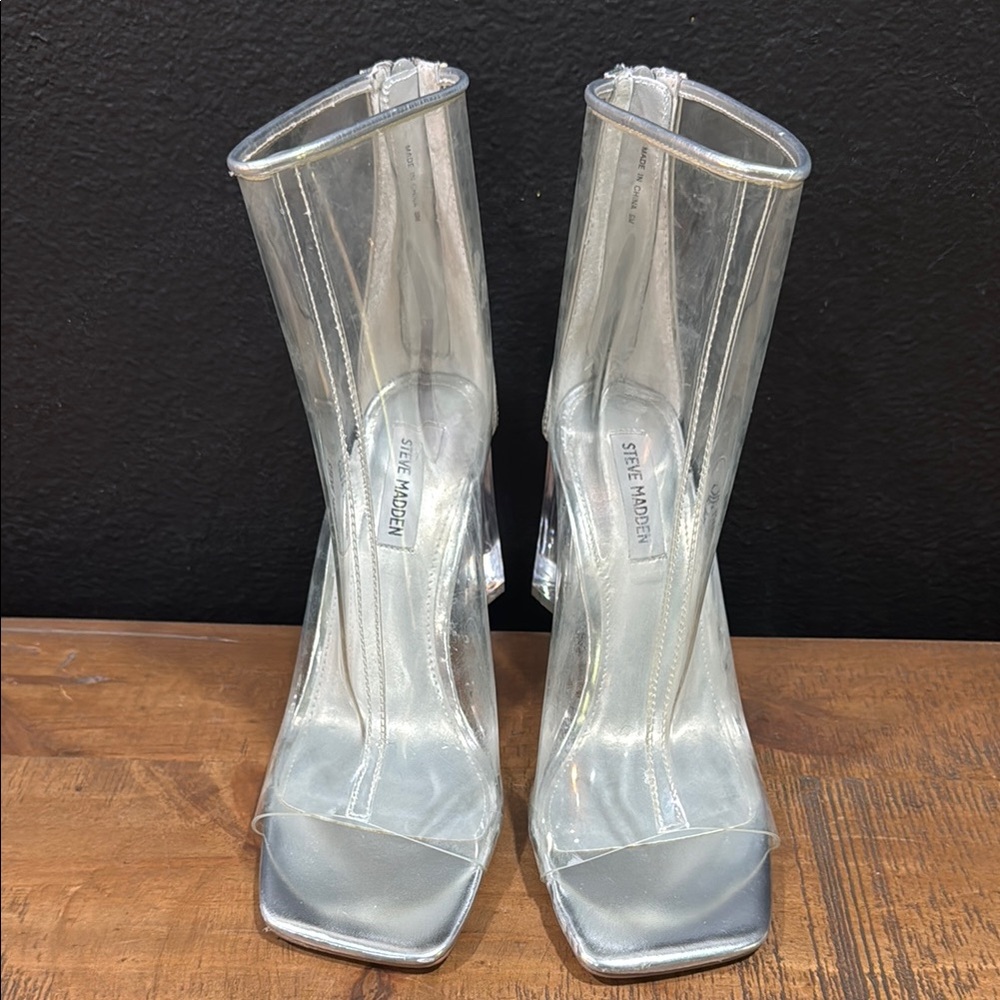 Steve Madden  Silver Heeled Boots with Chunky Heel